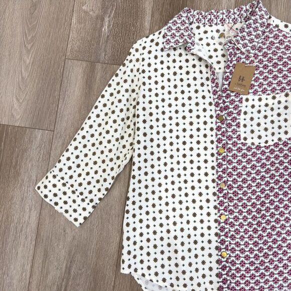 NWT Boutique Mixed Print Pattern Boho Button Down Blouse Womens Size Small S - Picture 2 of 12